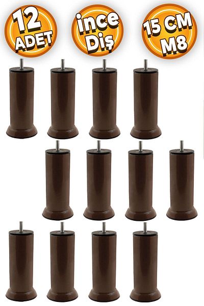 Badem10 Picioare din metal maro M8 Baza de mobilier Canapea Fotoliu Canapea extensibilă Picioare de ridicare - 15 cm (12 buc.)
