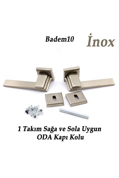 Badem10 Fulya Lüx (1 TAKIM) İnox Kare Rozetli Oda Kapı Kolu Sağa ve Sola Uygun Kapı Kolları