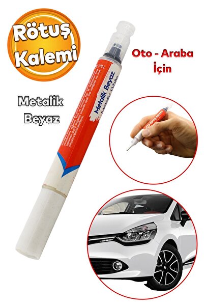 Badem10 Araç Oto Rötuş Kalemi 5 ml Kaporta Tampon Çizik Giderici Fırça Metalik Beyaz Renk Boya Kalemi
