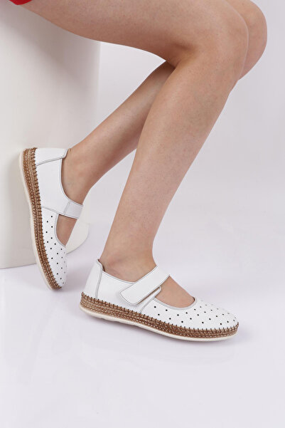 DGN Anatomical Genuine Leather Women's Shoes - Velcro and Laser Detail, White...