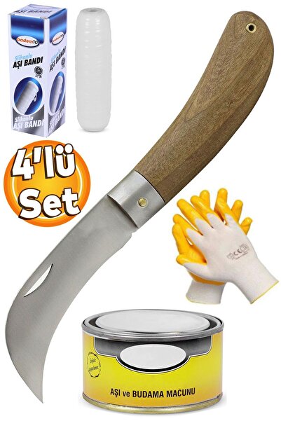 Badem10 Aşı Bıçağı Eğri Uçlu Bağ Bıçağı Ara Çakı + Aşı Bandı + Aşı Macunu + E...