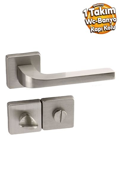 Badem10 (1 SET) Tog Satin Wc Baie Compatibilă Mâner de ușă Mâner pătrat Rozetă Mâner potrivit pentru uși dreapta stânga