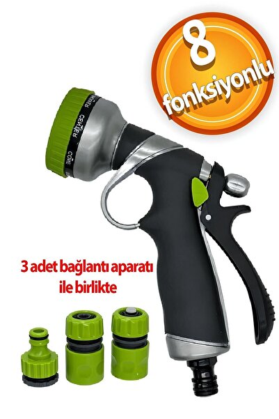 Badem10 4'lü Set 8 Fonksiyonlu Basınçlı Araba Oto Bahçe Sulama Hortum Fıskiye...