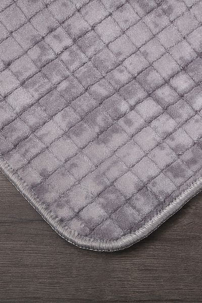 Dokumacıoğlu Square Plus Grey 80x150+50x80 Σετ χαλιών μπάνιου μεγάλου μεγέθους Αντιολισθητικό σετ τουαλέτας που πλένεται