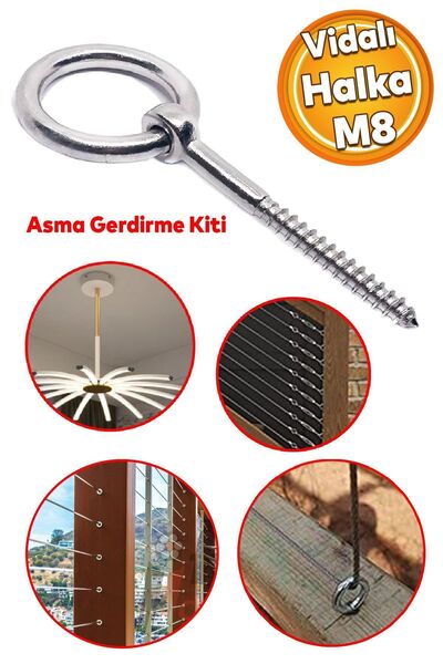 Badem10 Halkalı Metal Paslanmaz M8 Vidalı Gerdirme Sabitleme Çekme Kaldırma T...