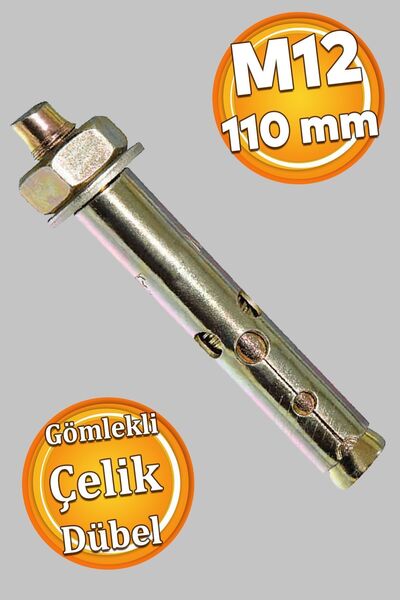 Badem10 Saplamalı Gömlek Çelik Dübel M12x110 mm Raf Montaj Bağlantı Zemin Mon...
