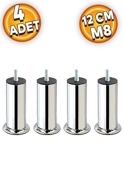 Badem10 Furniture - Sofa, Sofa, Base, Bed Sofa Bed Heightening Leg M8, 12 Cm Chrome Metal Legs 4 Pieces