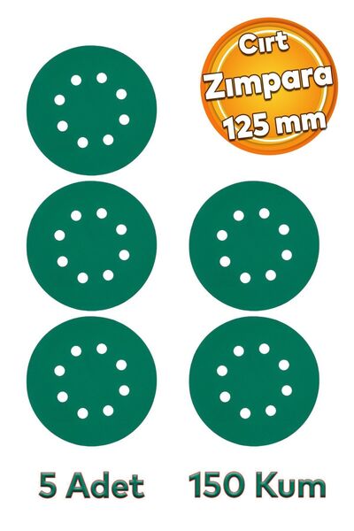 Badem10 Delikli Yeşil 125 mm Cırt Zımpara 150 Kum Kaporta Boya Duvar Metal Mo...