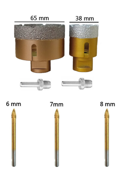 ÖZGÜN 38mm ve 65mm Seramik Mermer Delme Panç + 6mm 7mm ve 8mm Cam Seramik Del...