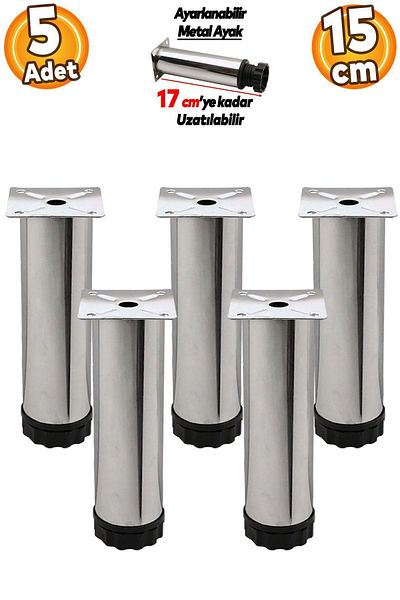 Badem10 15 cm Chrome Leg Adjustable Metal Support Sofa Base Seat - 5 Pcs