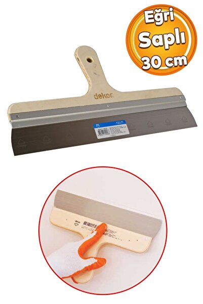 Badem10 Ahşap Eğri Saplı Metal Macun Spatula Temizlik Boya Sıva Kazıma Harç K...