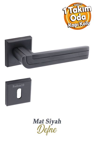 Badem10 (1 SET) Defne Luxury Mat Black Rosette Mânere uși pentru uși de cameră potrivite pentru stânga dreapta
