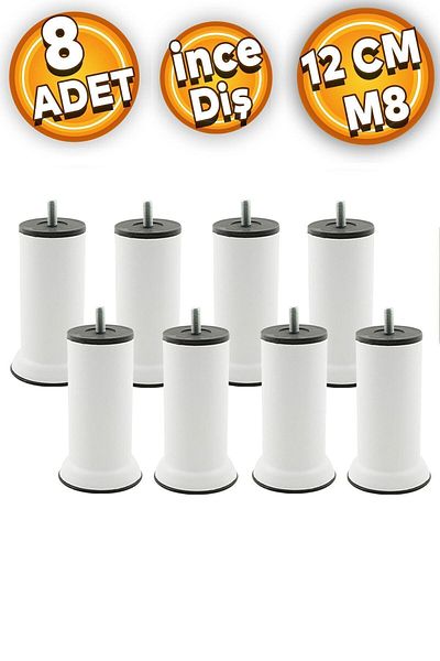 Badem10 Picioare din metal alb - M8 Baza de mobilier Canapea Fotoliu Paturi Canapea Picioare de upgrade, 12cm, 8 buc