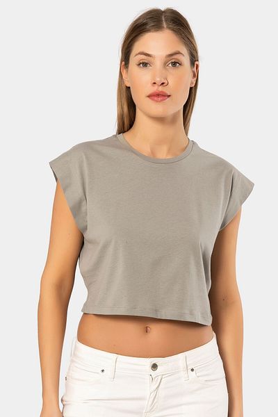 TÜREN Women's Gray Vatka Look Crop T-Shirt 3402