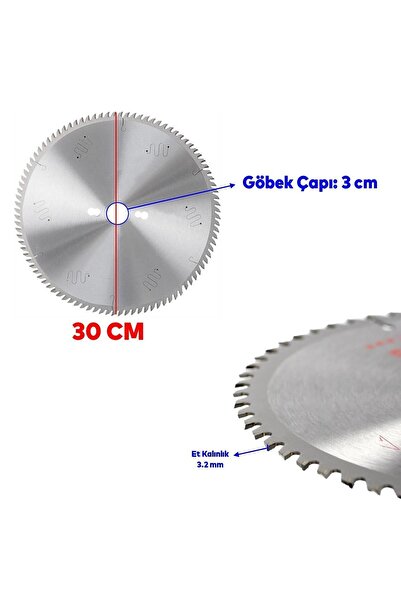 Badem10 Ahşap MDF Lamine Mobilya Tahta Sunta Kesme Testeresi Metal Tezgah Tipi Uyumlu 303 mm 30 mm 94 Diş