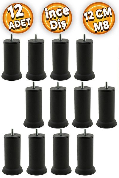 Badem10 Baza de mobilier M8 - Picioare din metal negru cu dinți fini Canapea Fotoliu Picioare de upgrade pentru canapea, 12 cm (12 buc.)