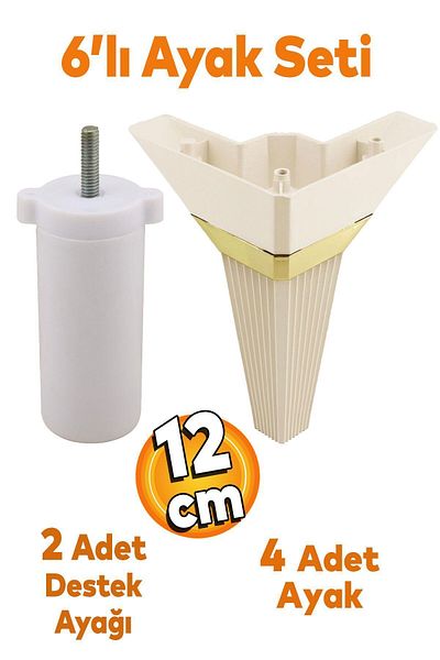 Badem10 Alcazar Colț Set 6 Mobilier Unitate TV Canapea extensibilă Fotoliu Canapea Suport Picior 12 cm Crem M8 Cu șuruburi