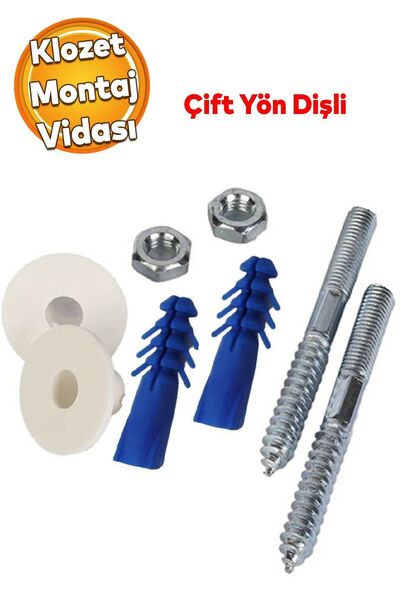 Badem10 Alafranga Oturma Tuvalet Taşı Montaj Vidası Tüm Modeller İle Uyumlu Çift Taraflı Dişli