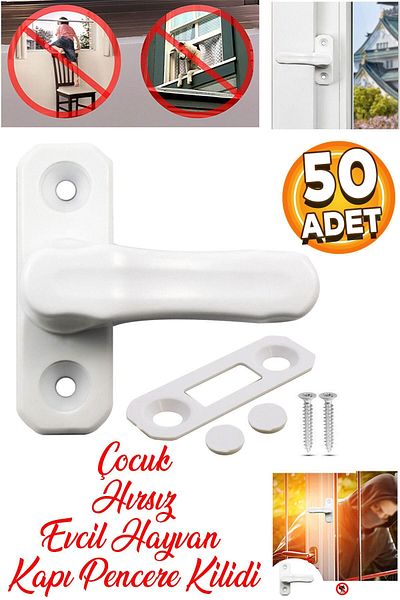Badem10 Λευκή παιδική πόρτα PVC - Κλειδαριά ασφαλείας, Κλειδαριά γυάλινης κλειδαριάς (50 τεμάχια)