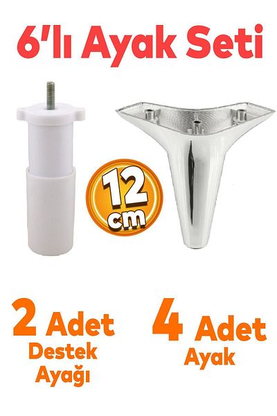 Badem10 Aspen Set of 6 Furniture TV Unit Sofa Bed Armchair Sofa Base Support Legs 12 Cm Chrome M8