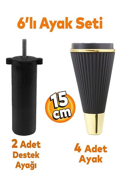 Badem10 Set de 6 fier Mobilier Unitate TV Canapea extensibilă Fotoliu Canapea Suport Picior 15 Cm Picioare Negre Cu Șuruburi M8