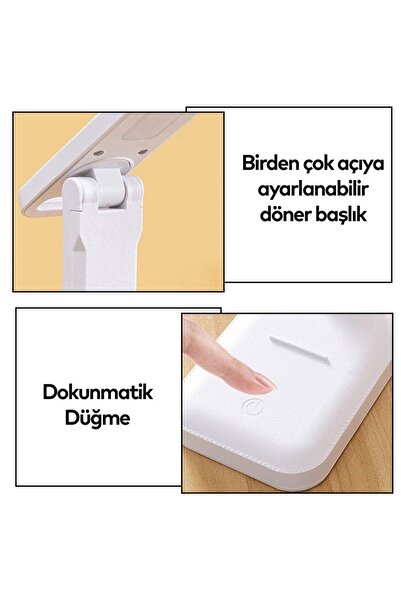 Badem10 Şarjlı Led Masa Üstü Lambası 3 Renk Dokunmatik Standlı Çocuk Ders Kitap Çalışma Okuma Işığı Gece 9w