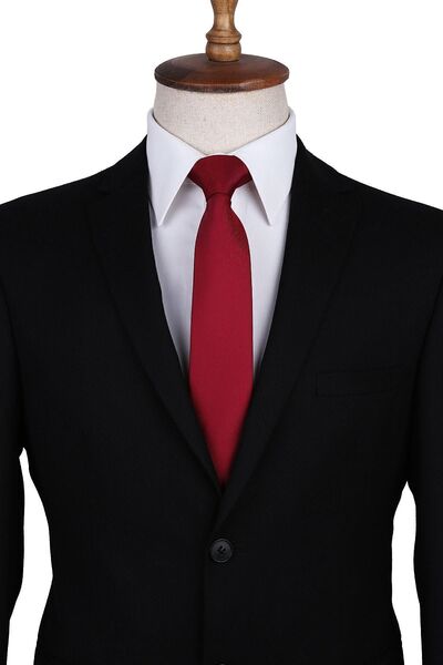 Kravatkolik Koyu Kırmızı Nokta Desen Slim Kravat Sk7588