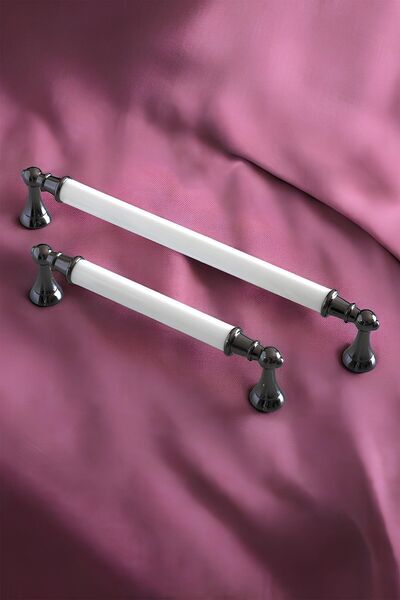 Badem10 Amos (Premium) Real Porcelain White Smoked 192 mm Furniture Kitchen Drawer Cabinet Handle Handle Handles