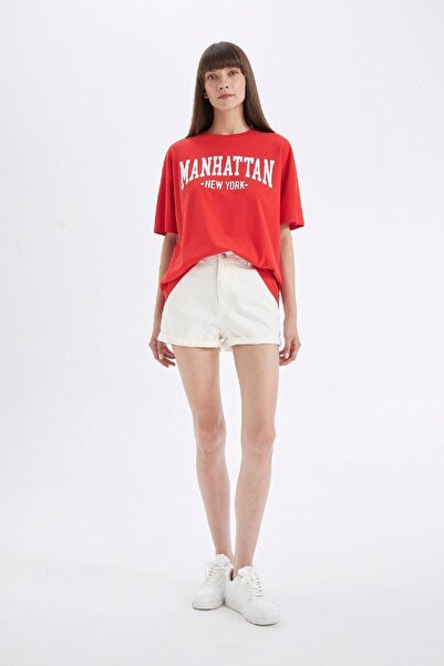 DeFacto Túlméretes, széles nyakú, nyomott rövid ujjú póló D5277ax24au