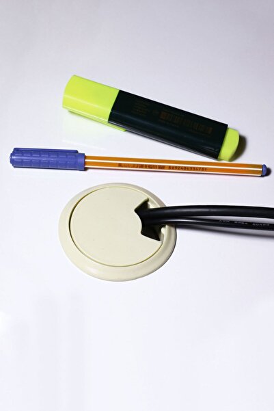 Badem10 Masa Üstü Kablo Kanalı Deliği Kapağı Krem Masa Kapağı 6 Cm