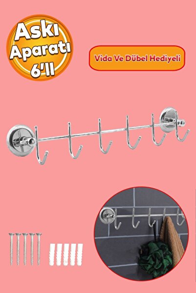 Badem10 Elbise Havlu Asma Askı Metal 6'lı Banyo Lavabo Vidalı Askılık Sağlam ...