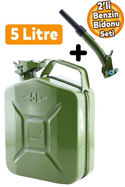 Badem10 Metal Benzin Bidonu 5 Litre Akaryakıt Mazot Taşıma Doldurma Depolama Bidonu Aktarma Borusu