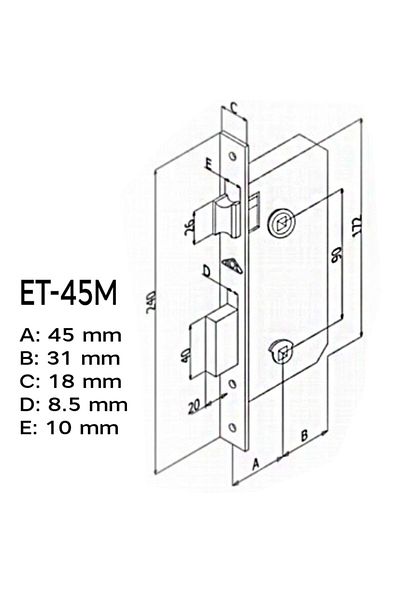 Badem10 Hok Et-45M Extra Recessed Lock Wc Bathroom Lock Oval Corner 45 mm