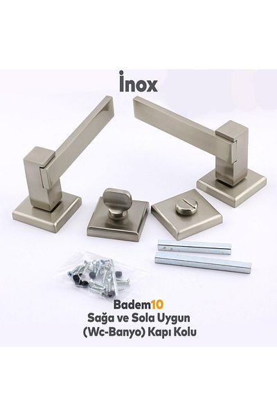 Badem10 Begonia Lux Inox Square Rosette Wc-Bagărie compatibilă cu mânerul ușii, potrivit pentru mânerul ușii la dreapta și la stânga 1 set