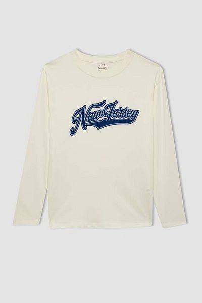 DeFacto Boy's Crew Neck Text Printed Long Sleeve T-Shirt C9562A824Au