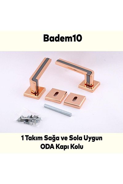 Badem10 (1 SET) Defne Lux Cupru Aur Rozetă pătrată Ușă de cameră Mâner de ușă compatibil Mâner de ușă potrivit pentru dreapta stânga