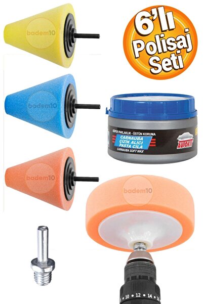 Badem10 Oto Araç Araba Pasta Cila Jant Parlatma Matkap Polisaj Süngeri Konik ...