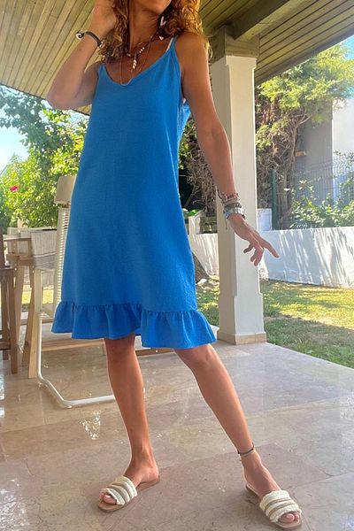 Güneşkızı Φόρεμα Saks με μαλακή υφή με λουράκι - BST3653