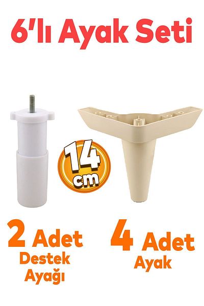 Badem10 Aspen Set 6 Mobilier Unitate TV Canapea extensibilă Fotoliu Baza de canapea Suport picioare 14 Cm Crem M8