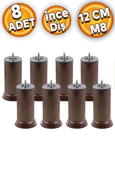 Badem10 Picioare din metal maro M8 - Picioare de ridicare pentru canapea cu dinți fini, 12 cm * 8 buc.