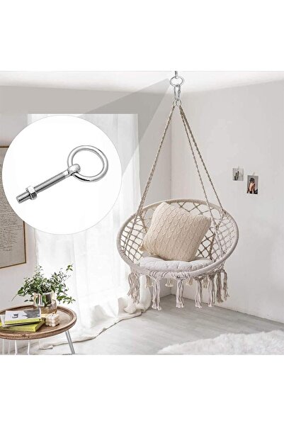 Badem10 Delikli Halkalı Metal Paslanmaz Civata M6 Somunlu Sabitleme Çekme Kaldırma Tavan Kancası Asma Kit