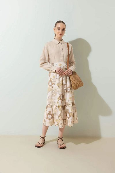 DeFacto Linen Blended Floral Maxi Skirt B1363ax23hs