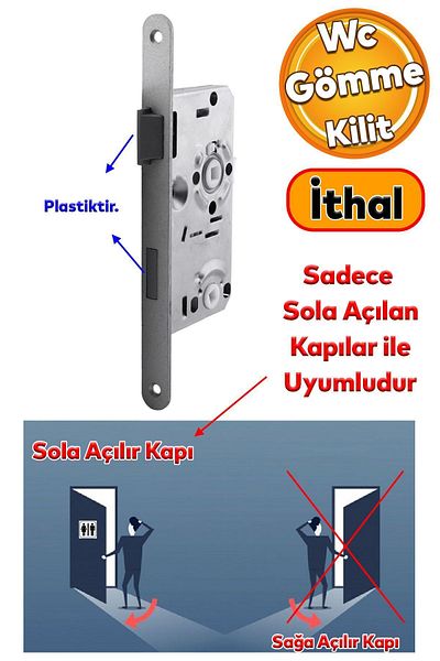 Badem10 Pvc Wooden Door - Wc Bathroom Mortise, Right Hand Lock, Cylinder Free Barrel Free Lock
