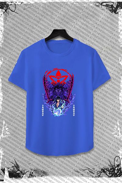 aynewmoda Tricou unisex cu decolteu rotund Naruto Uchiha Sasuke Susanoo Anime - imprimat față și spate