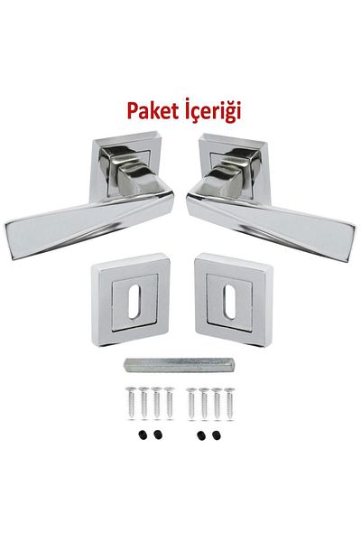 Badem10 Set uși de cameră cu rozetă pătrată din nichel satinat Penta - 1 set (2 mânere + 2 rozete + fier de conectare)