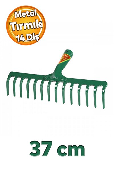 Badem10 Metal Yapar Bahçe Tarla Tırmığı 14 Diş Çim Peyzaj Yaprak Ot Saman Tem...