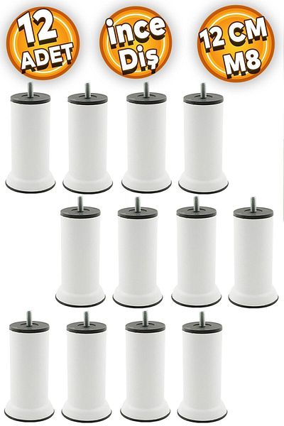 Badem10 M8 Mobilier Baza Canapea Fotoliu Canapea Convertibilă Picior de înălțire - 12 Cm Picioare Metal Alb, 12 Buc