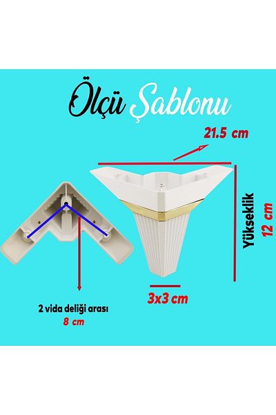 Badem10 Set de 6 colțuri Alcazar Mobilier Unitate TV Canapea extensibilă Fotoliu Canapea Suport Picior 12 cm Alb cu șuruburi M8