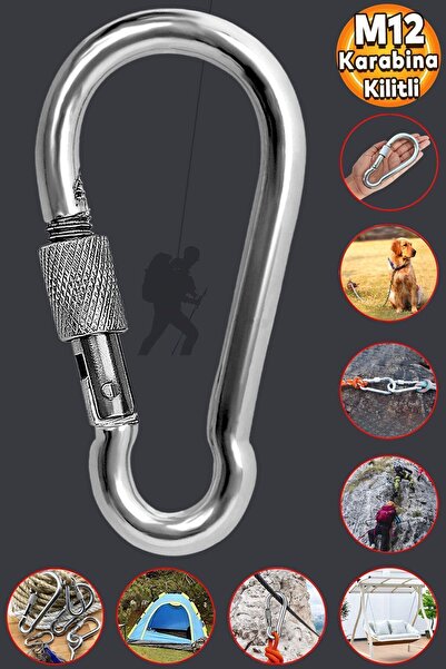 Badem10 Karabina Kilitli 12 MM Yaylı Kanca Paslanmaz Çelik Kilit Olta Dağcılık Kamp Ekipmanları Halat Askı