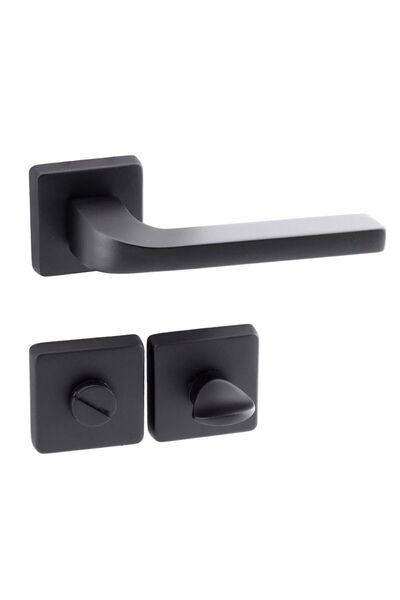 Badem10 Mâner de ușă compatibil cu baie WC Tog Black, mâner de ușă cu rozetă pătrată, mâner de ușă potrivit pentru stânga și dreapta